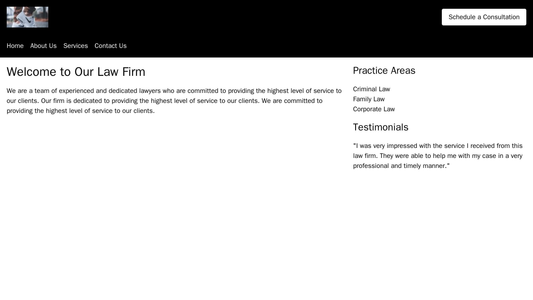 Law Firm Website: A professional layout with a left-aligned logo, a black and white color palette, and a prominent call- Web Template 3511