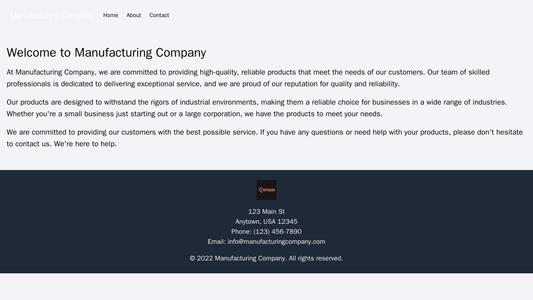 Manufacturing Company: A rugged and industrial design with a large header image, a clear call-to-action button, and a fo Web Template 3706