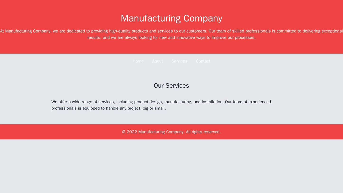 Manufacturing Company: A bold and industrial design with a centered logo, full-width banner images, and a prominent call Web Template 4822