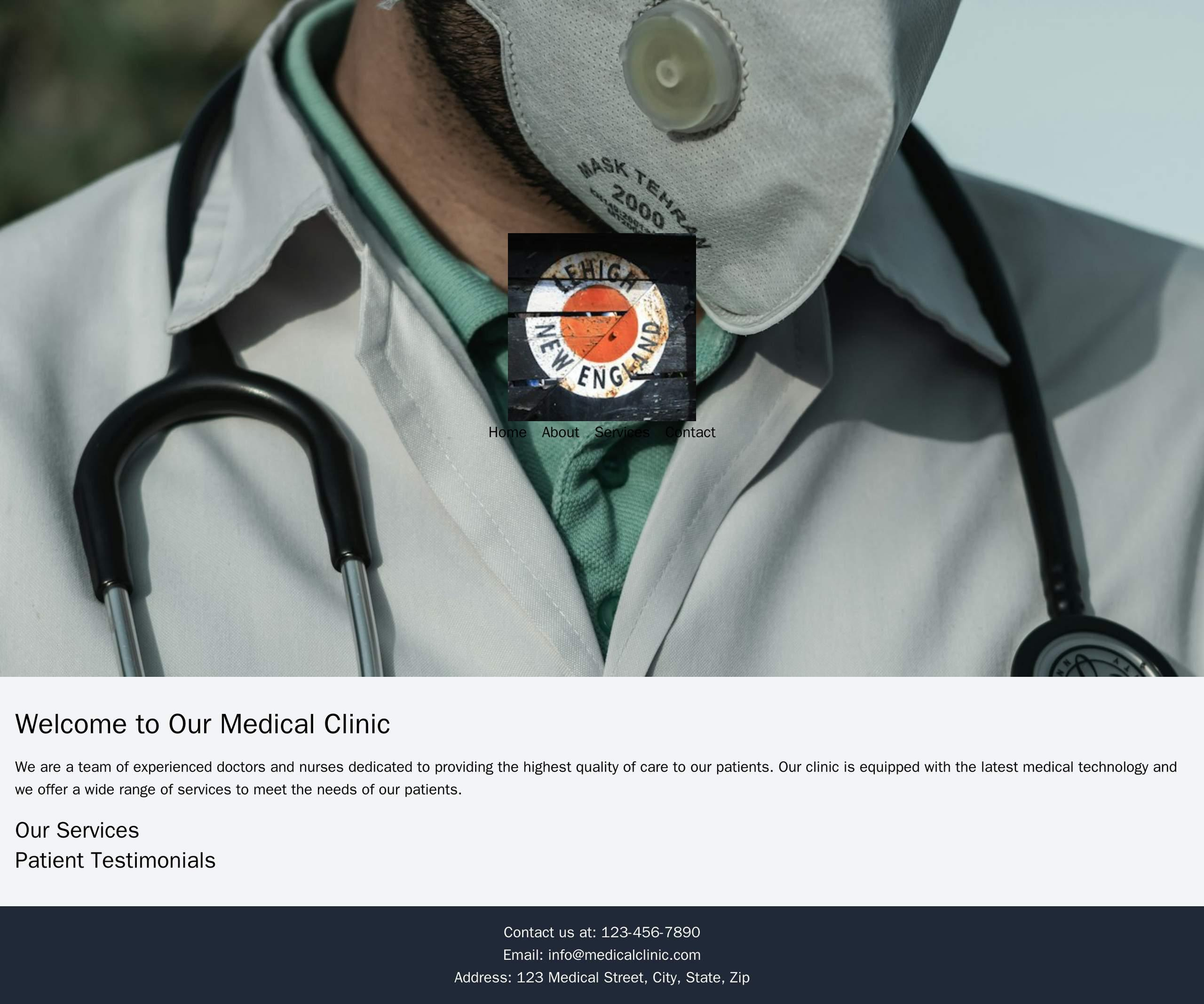 Medical Clinic: A clean, professional design with a header image of doctors and patients, a centered logo, left-aligned  Web Template 3246