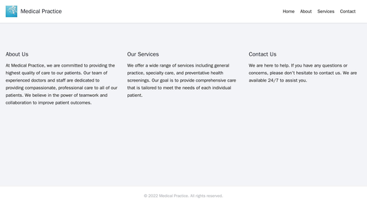 Medical Practice Site: A clean design with a simple layout, three columns, a centered logo, and muted calming colors for Web Template 3919