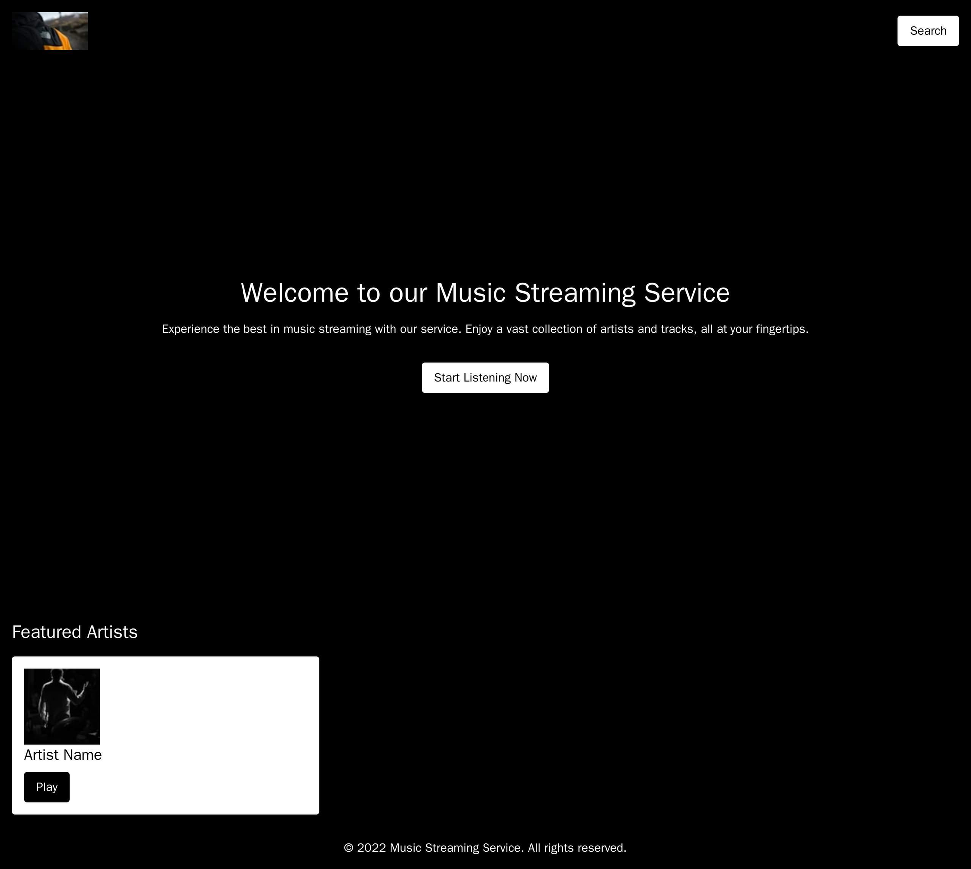 Music Streaming Service: A minimal design with a dark color scheme and a clean layout. Hero section with an image of mus Web Template 3464