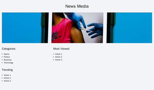News Media: A clean, clutter-free design with a large, full-width image of the current featured news article and easy-to Web Template 3108