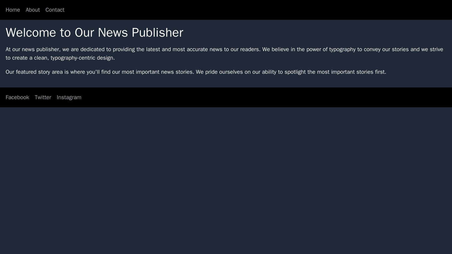 News Publishers: A clean, typography-centric design with a prominent navigation bar, a large featured story area, and a  Web Template 4475