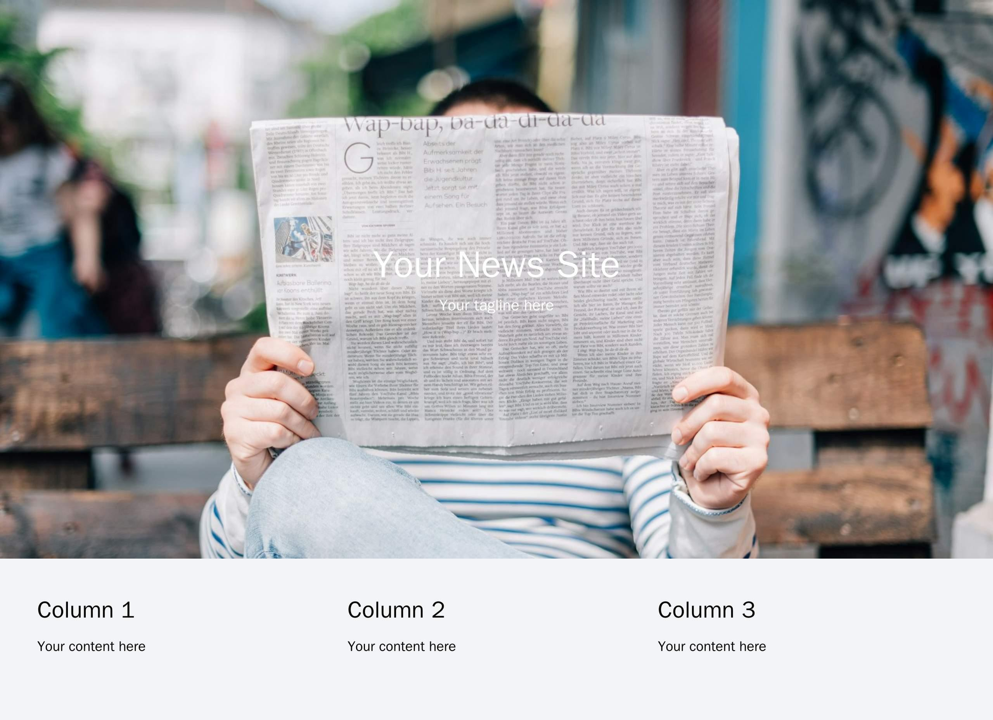 News Site: A clean and minimalist design with a large header image, a centered logo, and a three-column layout for easy  Web Template 2153