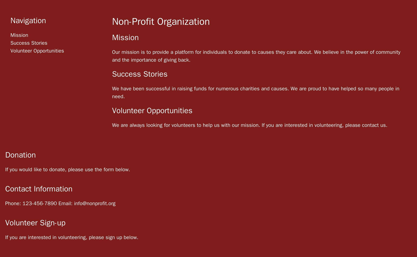 Non-Profit Organization: A donation CTA near the top, Navigation menu at the left, main content sharing organizations mi Web Template 3138