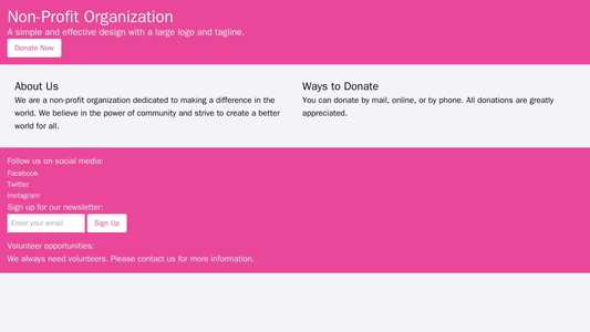 Non-Profit Organization: A simple and effective design with a large logo and tagline, a call-to-action button, a two-col Web Template 3952