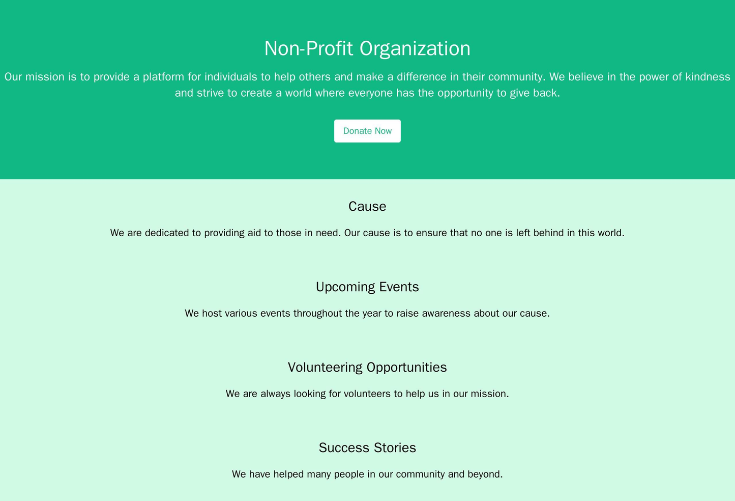 Non-Profit Organization: A one-column design with an oversized header featuring the non-profits mission statement and a  Web Template 3981