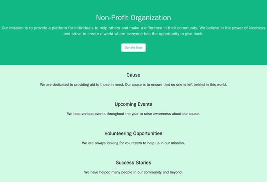 Non-Profit Organization: A one-column design with an oversized header featuring the non-profits mission statement and a  Web Template 3981