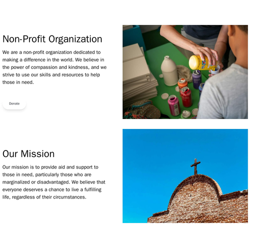 Non-Profit Organization: A soothing design with a full-width banner image and mission statement, followed by sections de Web Template 4468