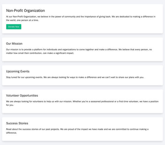 Non-Profit Organization: A stacked layout with a prominent donation call-to-action button, a section highlighting the or Web Template 4575