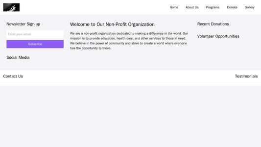 Non-Profit Organization Site: Centered logo and navigation menu allow easy access to Home, About Us, Programs, Donate, a Web Template 2078