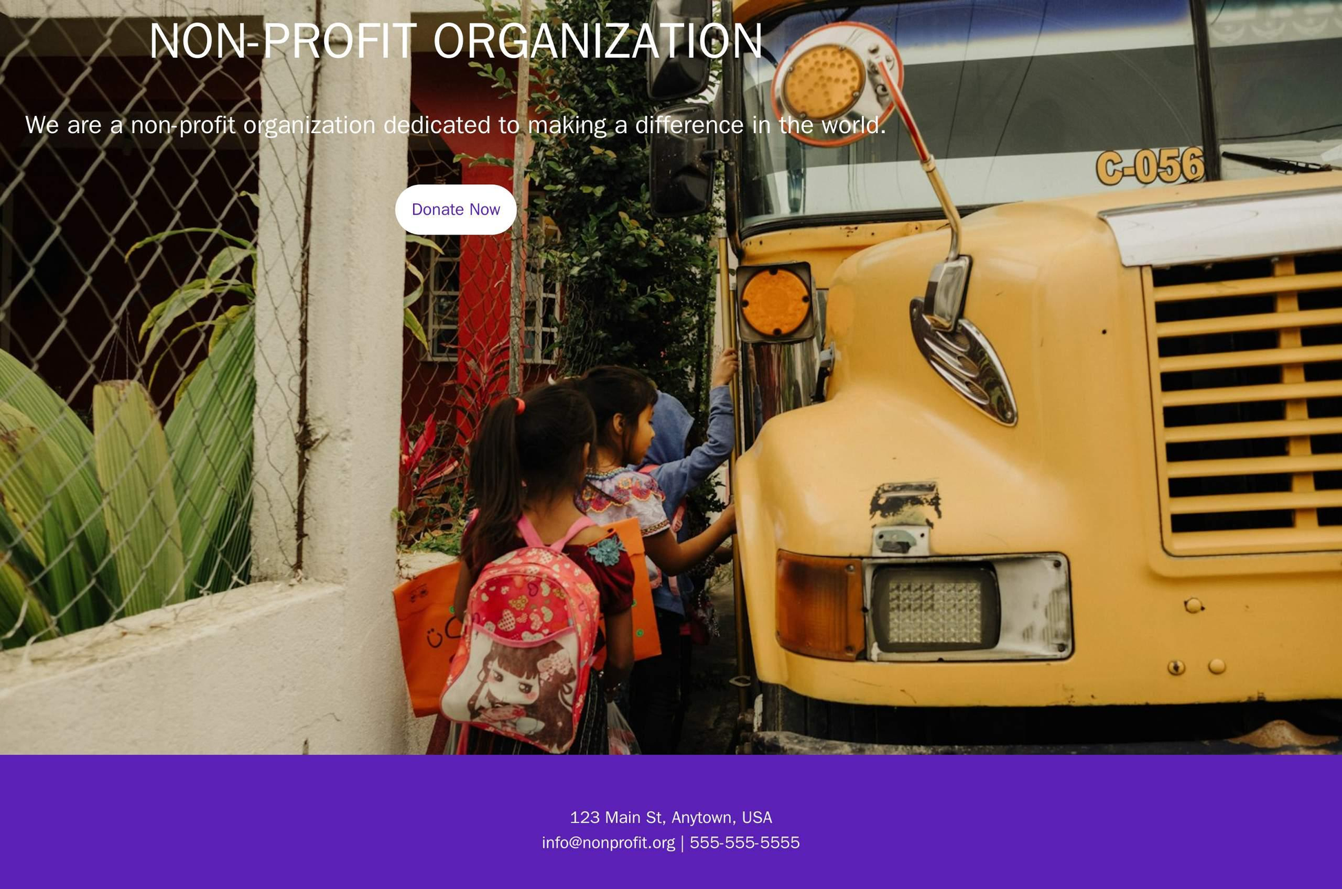 Non-profit Organization: A one-page design with a large header image, clear call-to-actions, and a footer containing lin Web Template 3684