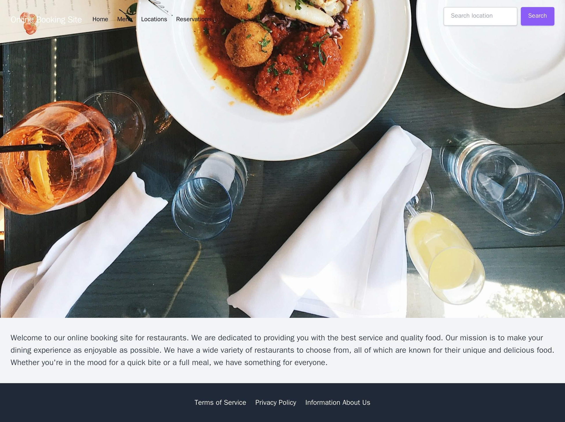 Online Booking Site for Restaurants: A simple layout with a large hero image and a search bar allowing users to input a  Web Template 3796