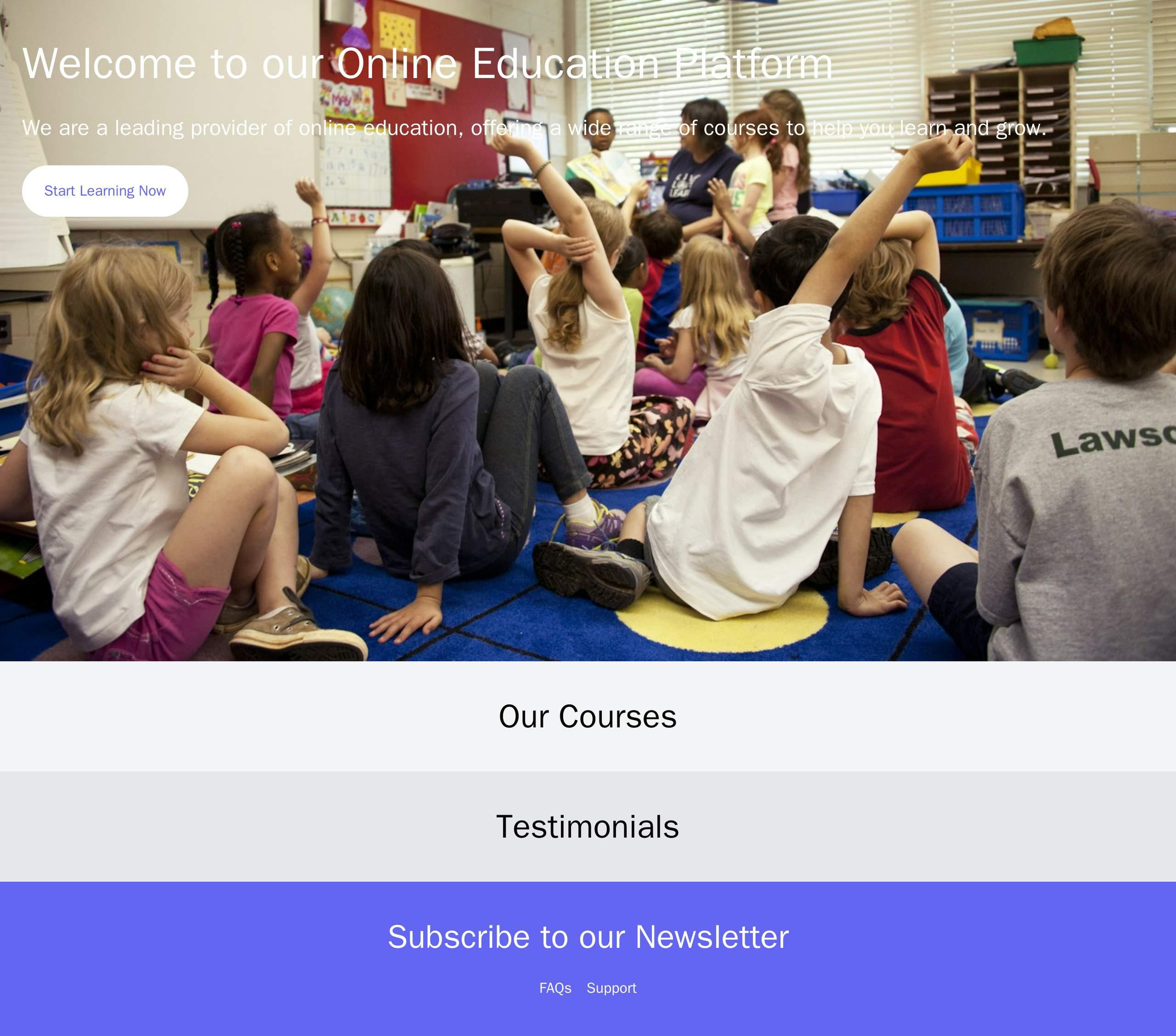 Online Education Platform: A multi-page layout with a header featuring a hero image of students in a classroom. Sections Web Template 3661