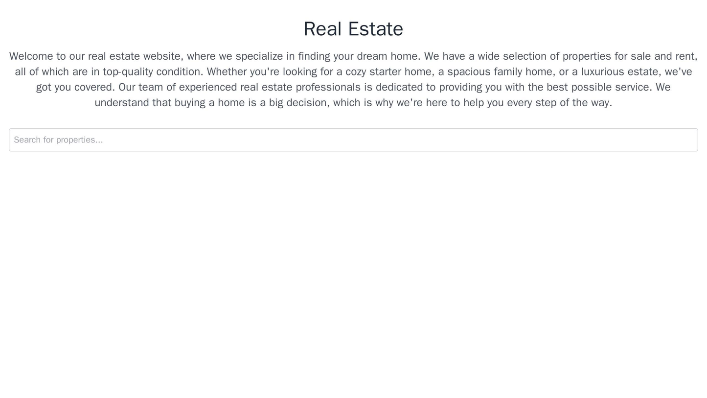 Real Estate: A clean, white design with a prominent search bar, a row of property listings, a sidebar with maps and filt Web Template 4670