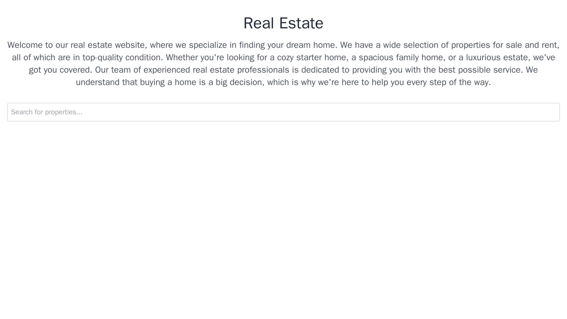 Real Estate: A clean, white design with a prominent search bar, a row of property listings, a sidebar with maps and filt Web Template 4670