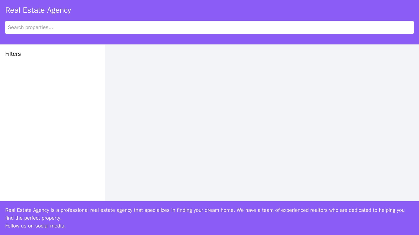 Real Estate Agency: A clean and professional design with a prominent search bar for properties, a vertical left-hand sid Web Template 3478
