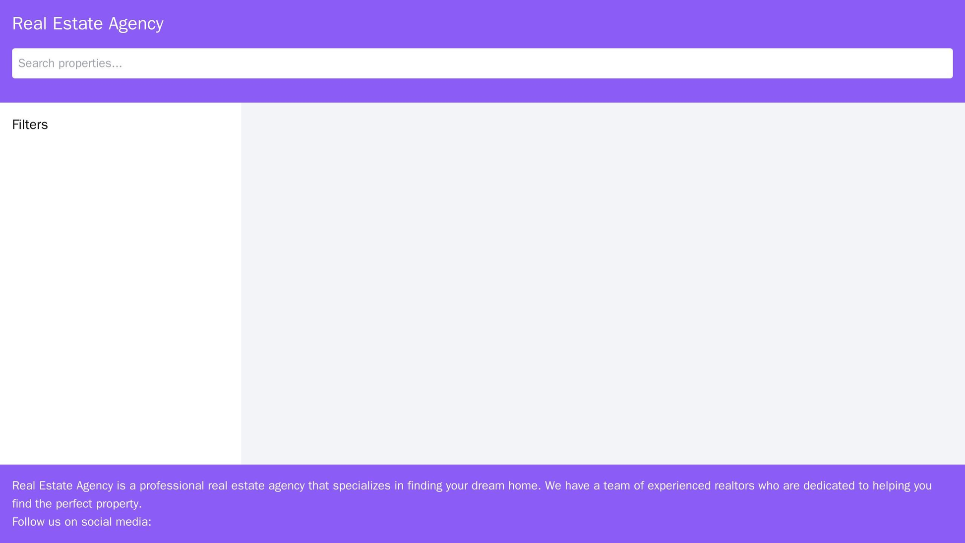 Real Estate Agency: A clean and professional design with a prominent search bar for properties, a vertical left-hand sid Web Template 3478