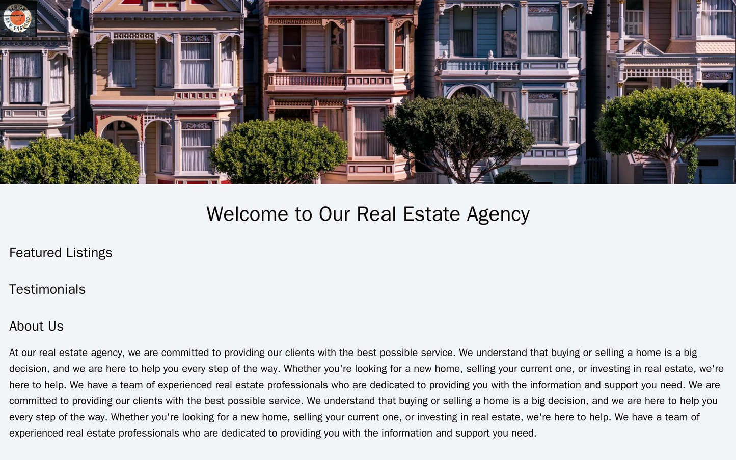 Real Estate Agency: A grid layout with a large header image of a property, a centered logo, and sections for Featured Li Web Template 3494