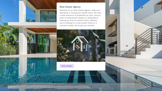 Real Estate Agency: Wide, full-screen images of properties for sale, with overlaid information and CTAs. A right sidebar Web Template 3515