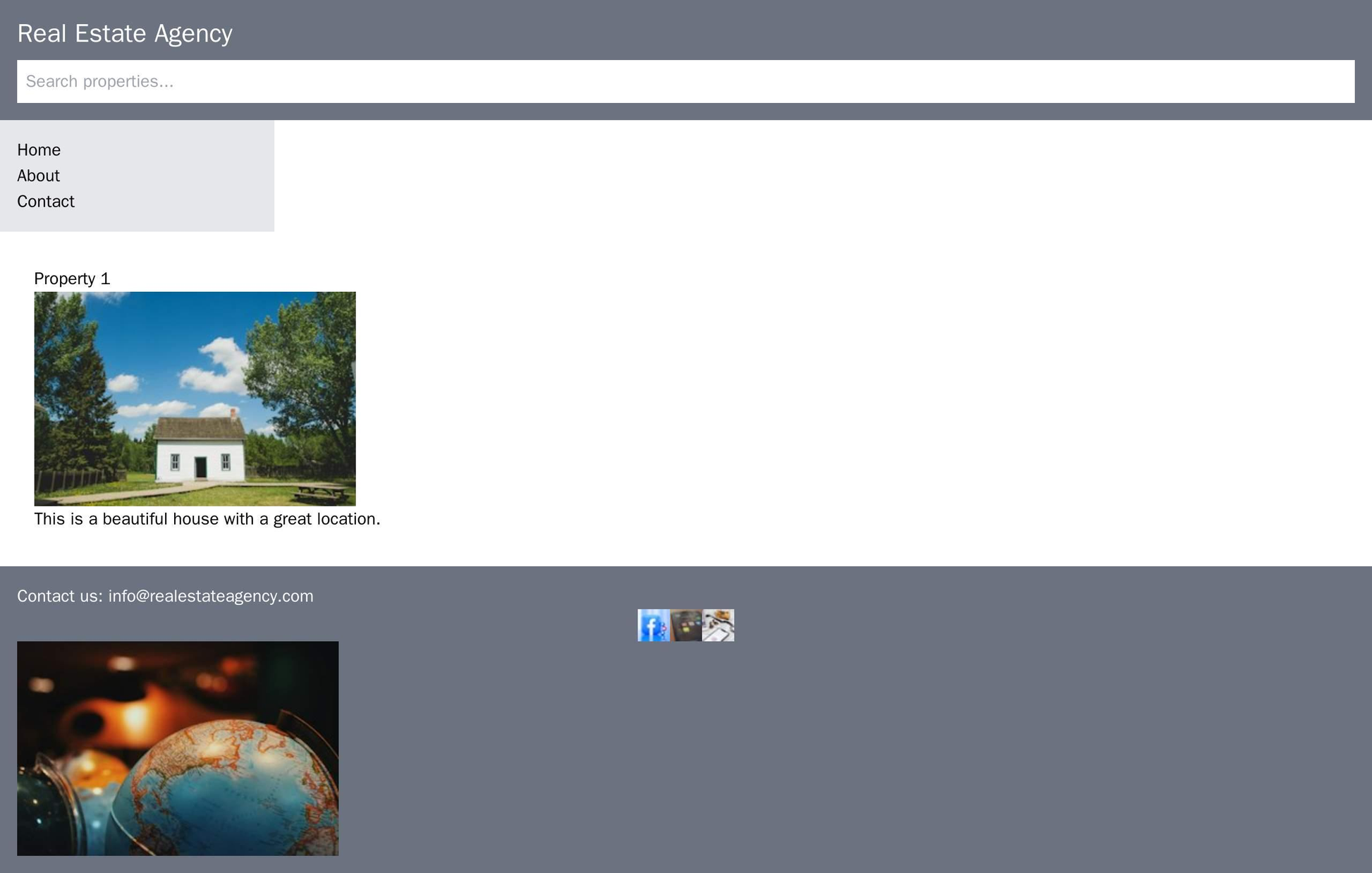 Real Estate Agency: A clean design with a prominent search bar, a vertical navigation menu on the left, property listing Web Template 4965