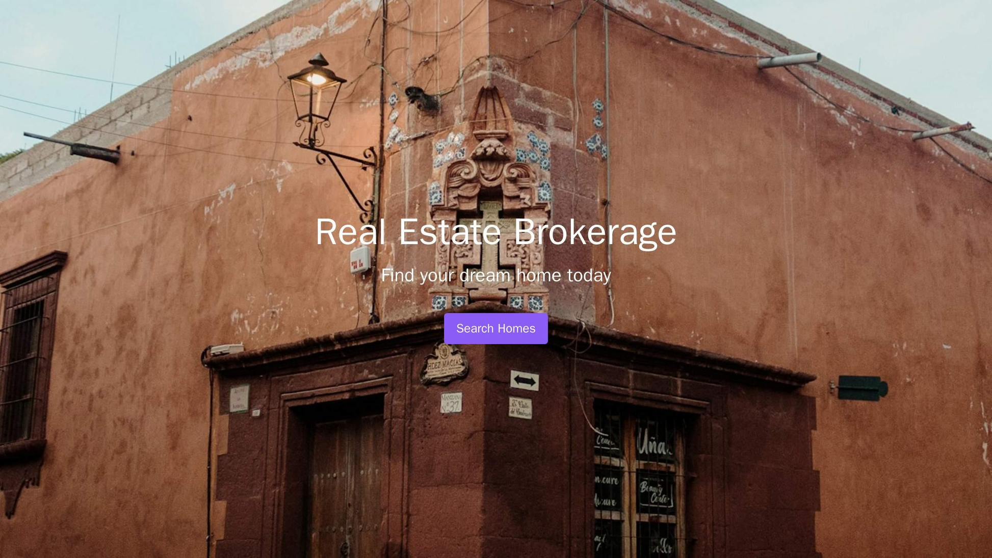 Real Estate Brokerage: A full-width background image of a beautiful property. An overlay with the company name and tagli Web Template 3359