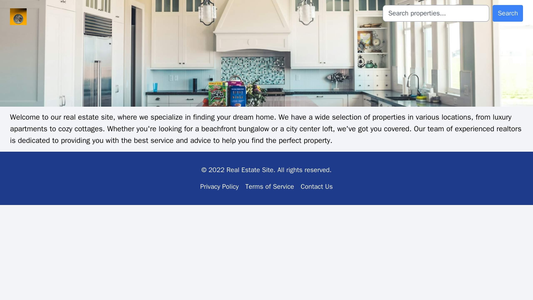 Real Estate Site: A professional design with a full-width header image showcasing properties, a prominent search bar, a  Web Template 4181