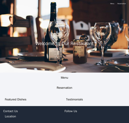 Restaurant: A full-screen background image of a dish or the restaurant front. A centrally aligned menu and reservation s Web Template 3315