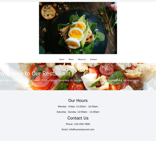 Restaurant: A warm and inviting layout with a large, prominent image of a delicious meal in the center. The logo and mai Web Template 3880