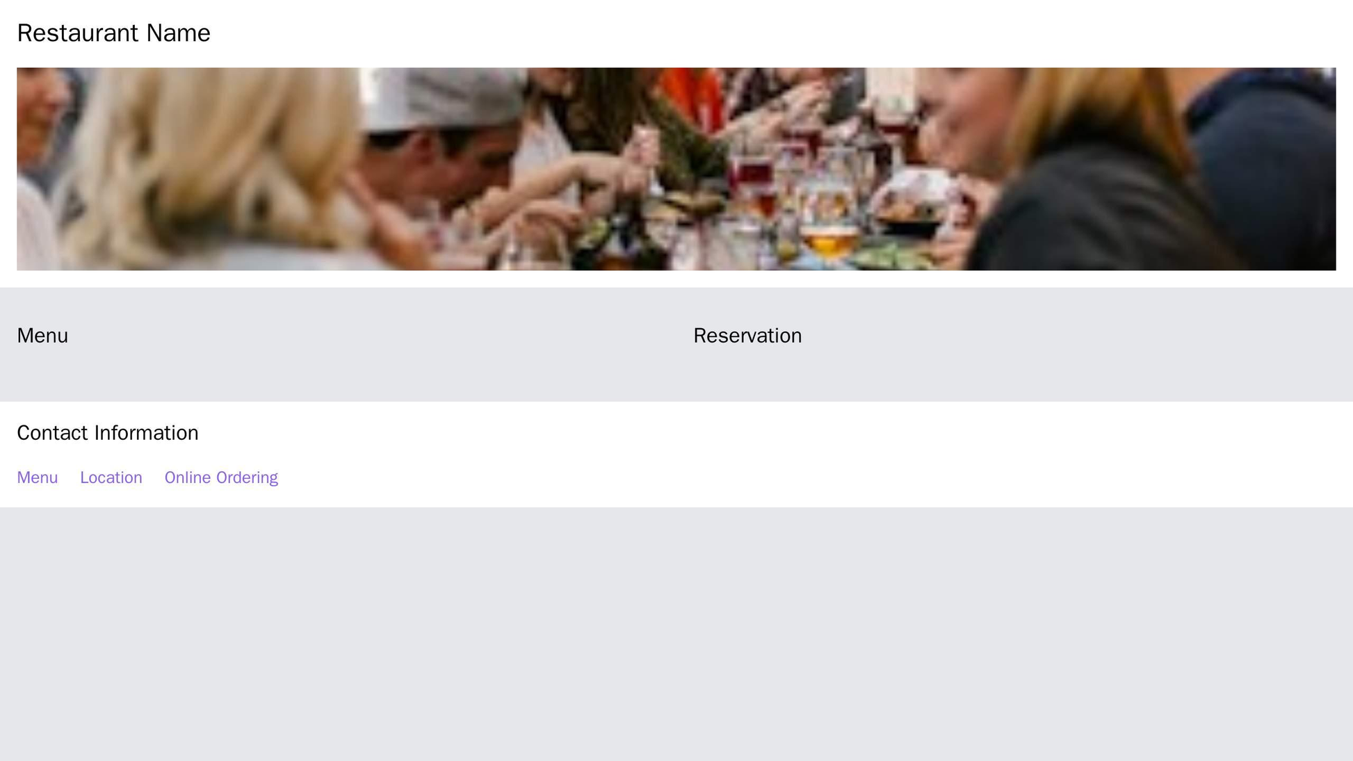 Restaurant: A two-column layout with a menu and an image of a dish in the left column, and a reservation form and contac Web Template 4105