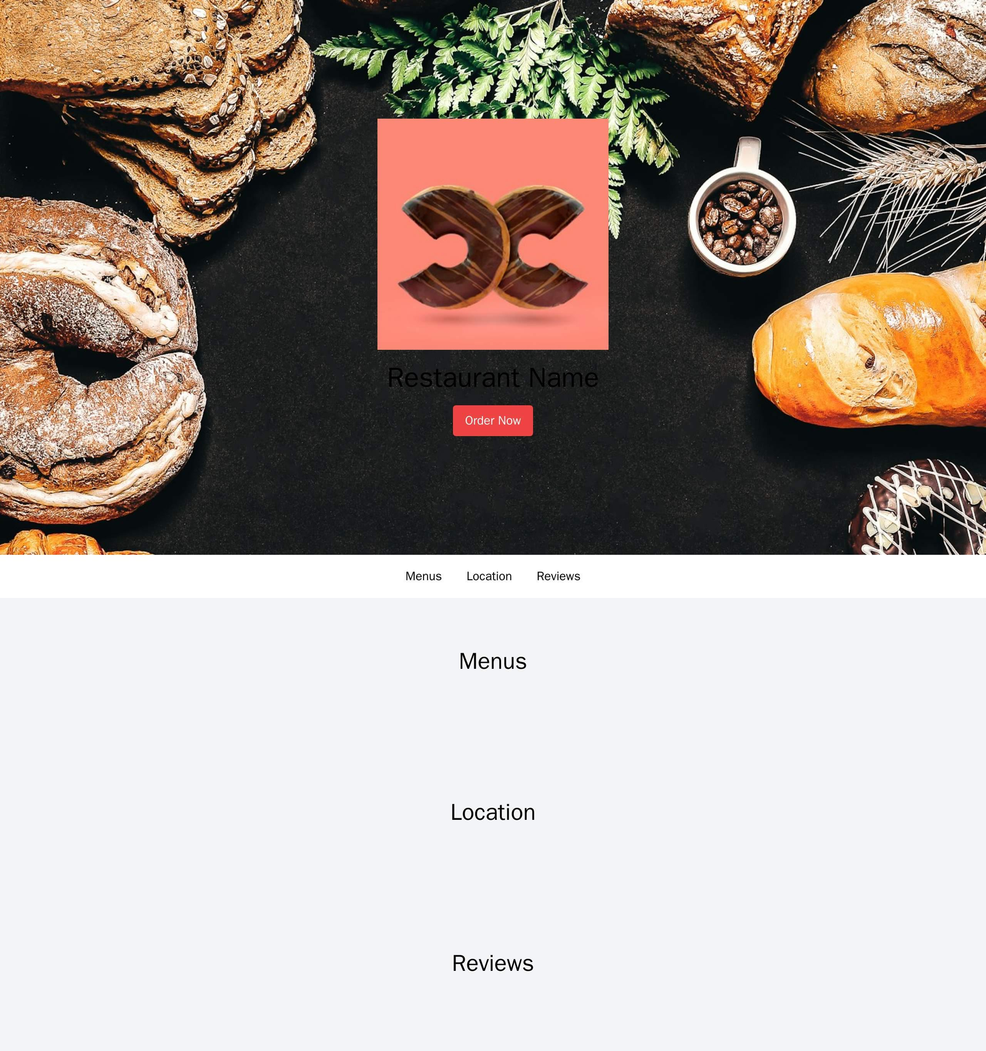 Restaurant Business: A warm and inviting design with a large header image of a delicious meal, a centered logo, and a pr Web Template 4390