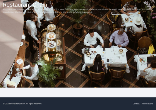 Restaurant Chain: A warm and inviting design with a full-width background image of a restaurant scene. Important informa Web Template 2146