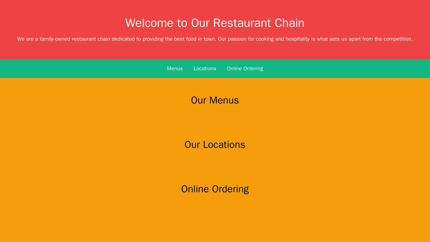 Restaurant Chain: A warm and inviting design with a full-width header image featuring a delicious meal, a centered logo, Web Template 3924