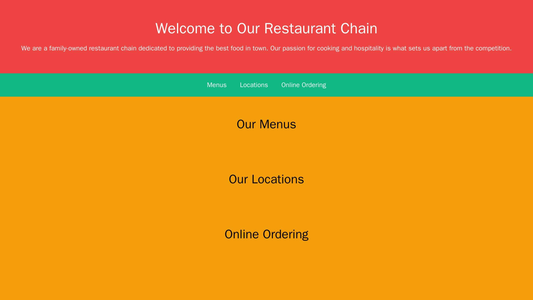 Restaurant Chain: A warm and inviting design with a full-width header image featuring a delicious meal, a centered logo, Web Template 3924