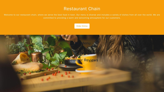 Restaurant Chain: A full-width banner image with a CTA for online ordering, a prominent menu section, and a social media Web Template 4488