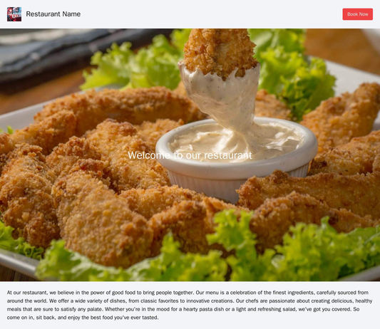 Restaurant Site: A mouth-watering image of a dish dominates the homepage, with the restaurant logo and name on the left  Web Template 3281