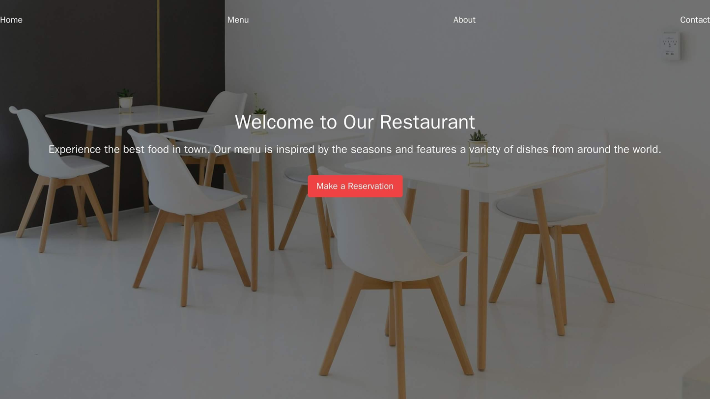 Restaurant Site: A mouth-watering food image filling the entire screen as the background, with a transparent header and  Web Template 3557