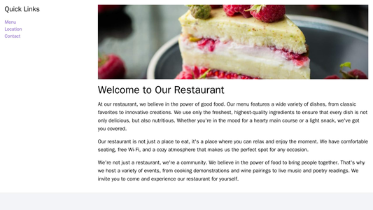 Restaurant Site: A simple and elegant design featuring a large, appetizing image of a dish at the top, a left sidebar wi Web Template 4826