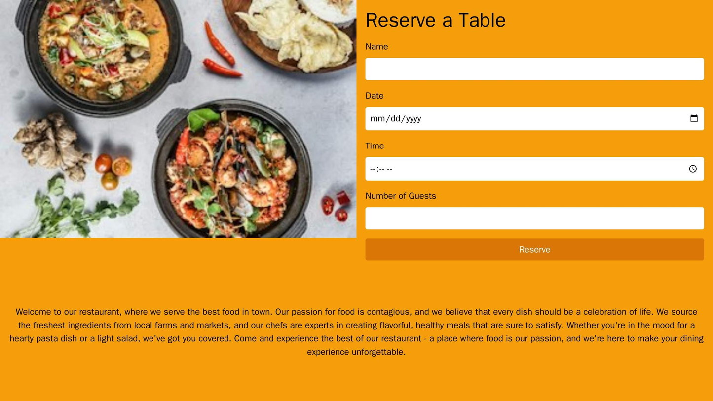 Restaurant Website: A split-screen design with a full-width image of one of their signature dishes on the left, and a re Web Template 4850