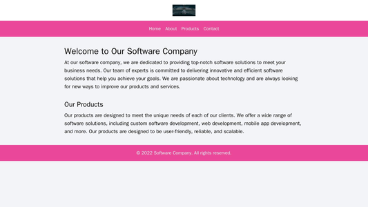 Software Company: A clean and professional design with a centrally located logo and a horizontal navigation bar. Product Web Template 3560