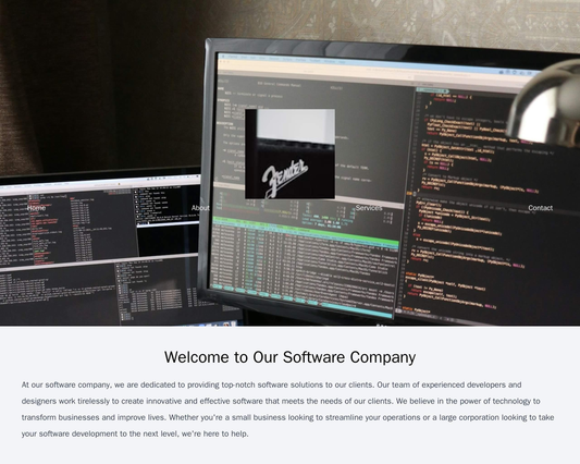 Software Company: A clean and modern design with a full-width header image, a centered logo, and a horizontal navigation Web Template 4900