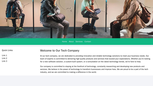 Tech Company: A modern and clean layout with a full-width header image, a horizontal navigation bar at the top, a left s Web Template 2060