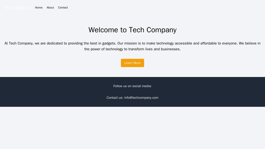 Tech Company: A minimalist design with a large background image of the latest gadget, a centered logo, and a call-to-act Web Template 2089