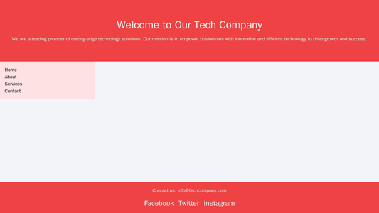 Tech Company: A minimalistic design with a large, bold header image, Navigation menu on the left, main content on the ri Web Template 3135