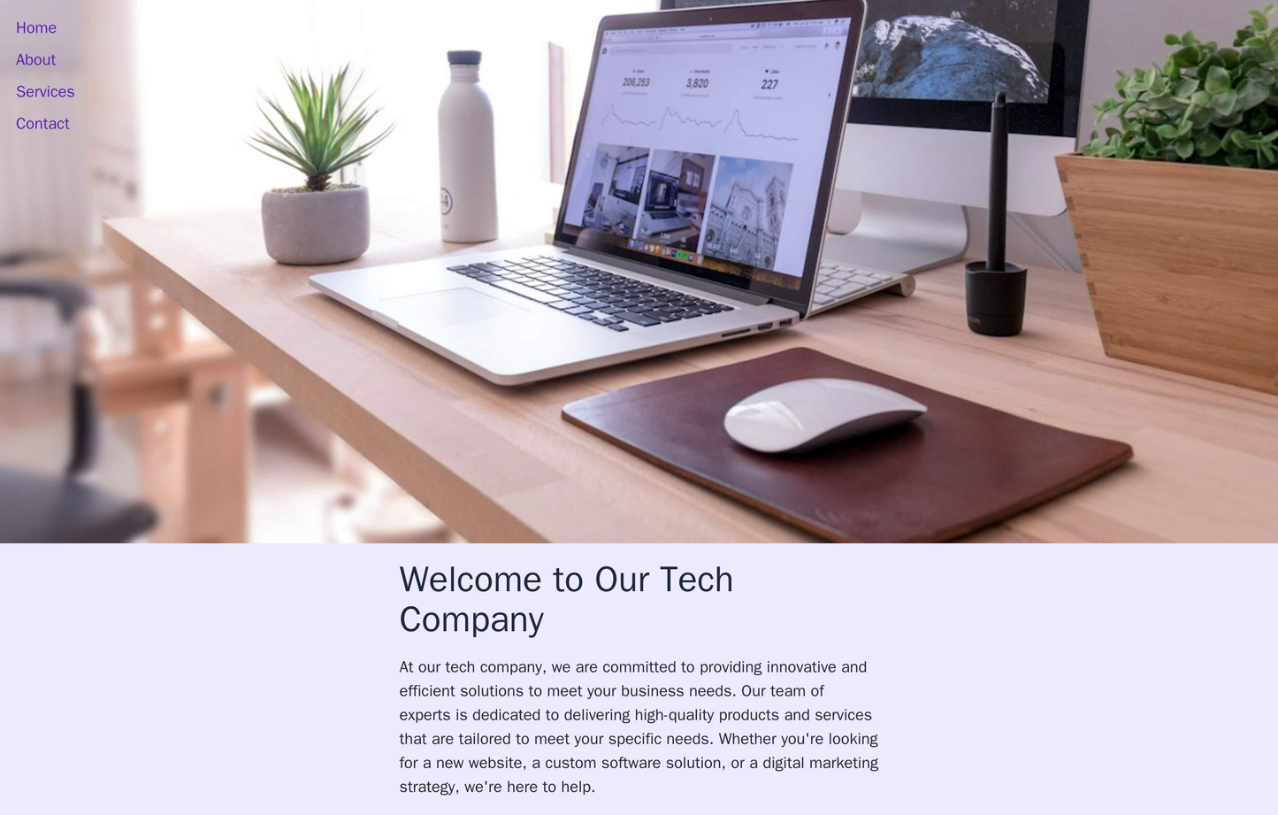 Tech Company: A minimalist design with a large, central hero image and navigated dropped down menus on the left side of  Web Template 3879