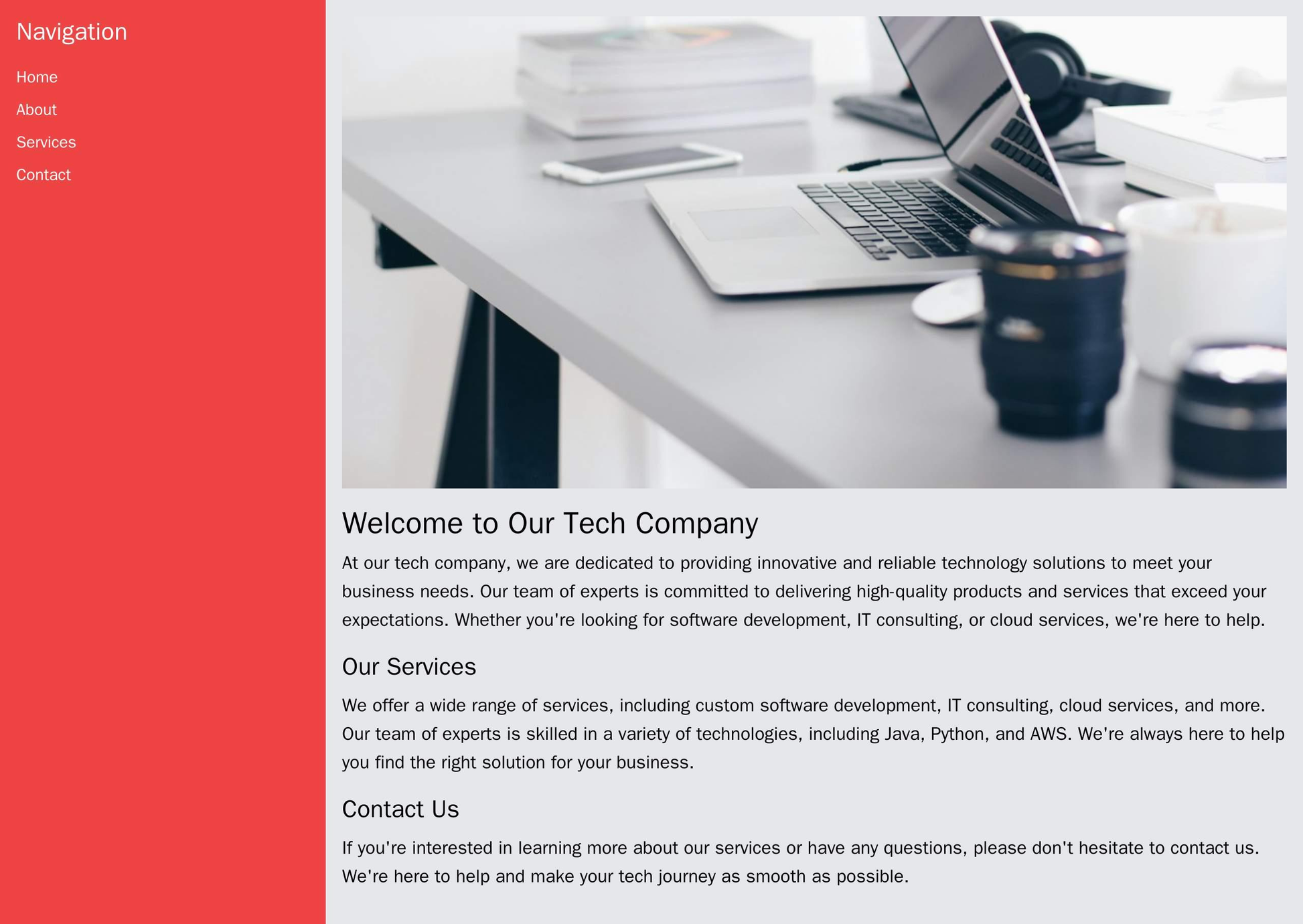 Tech Company: A minimalist design with a large, central hero image and a narrow, left-aligned sidebar for navigation and Web Template 3890