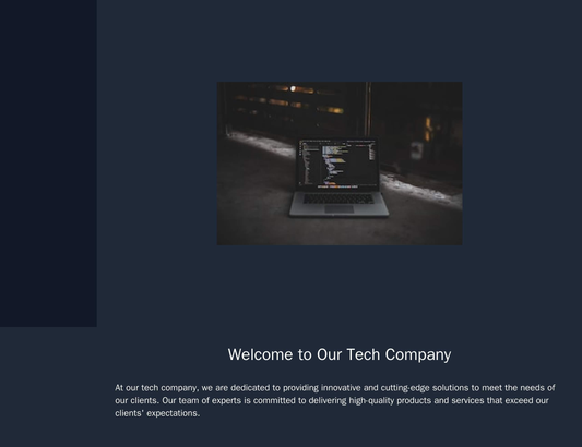 Tech Company: A minimalistic design with a large, centered logo, dark background, and a sliding menu on the left side fo Web Template 4615