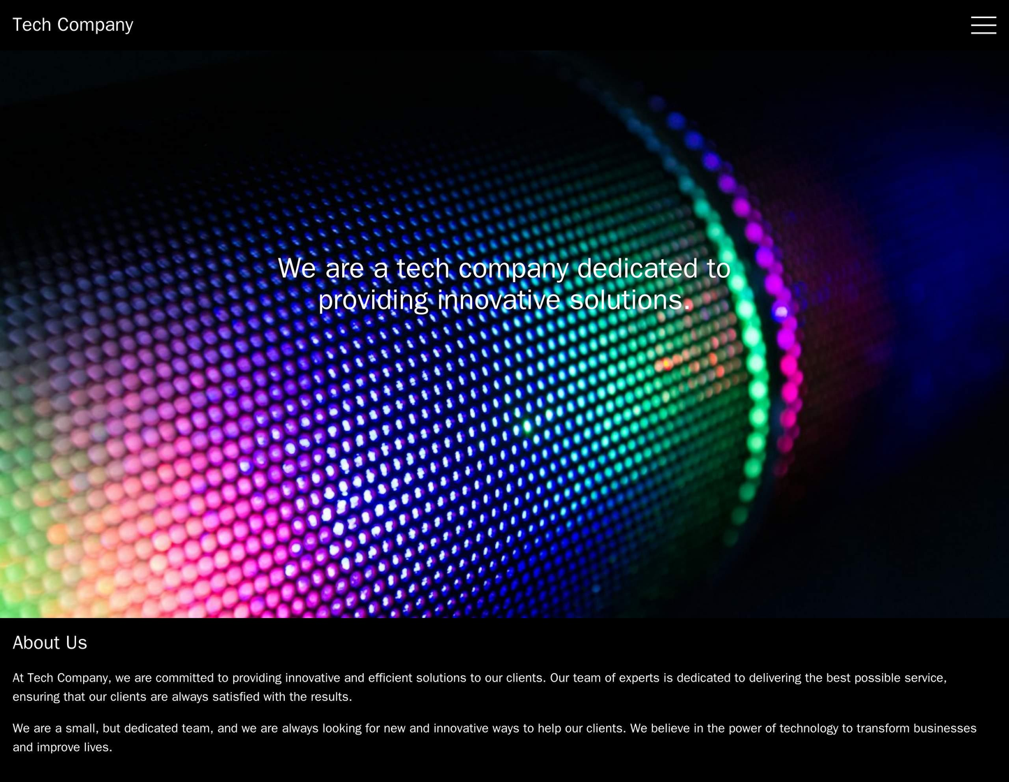 Tech Company: A minimalist design with a large, central hero image and navigation menu hidden behind a hamburger menu. T Web Template 4768