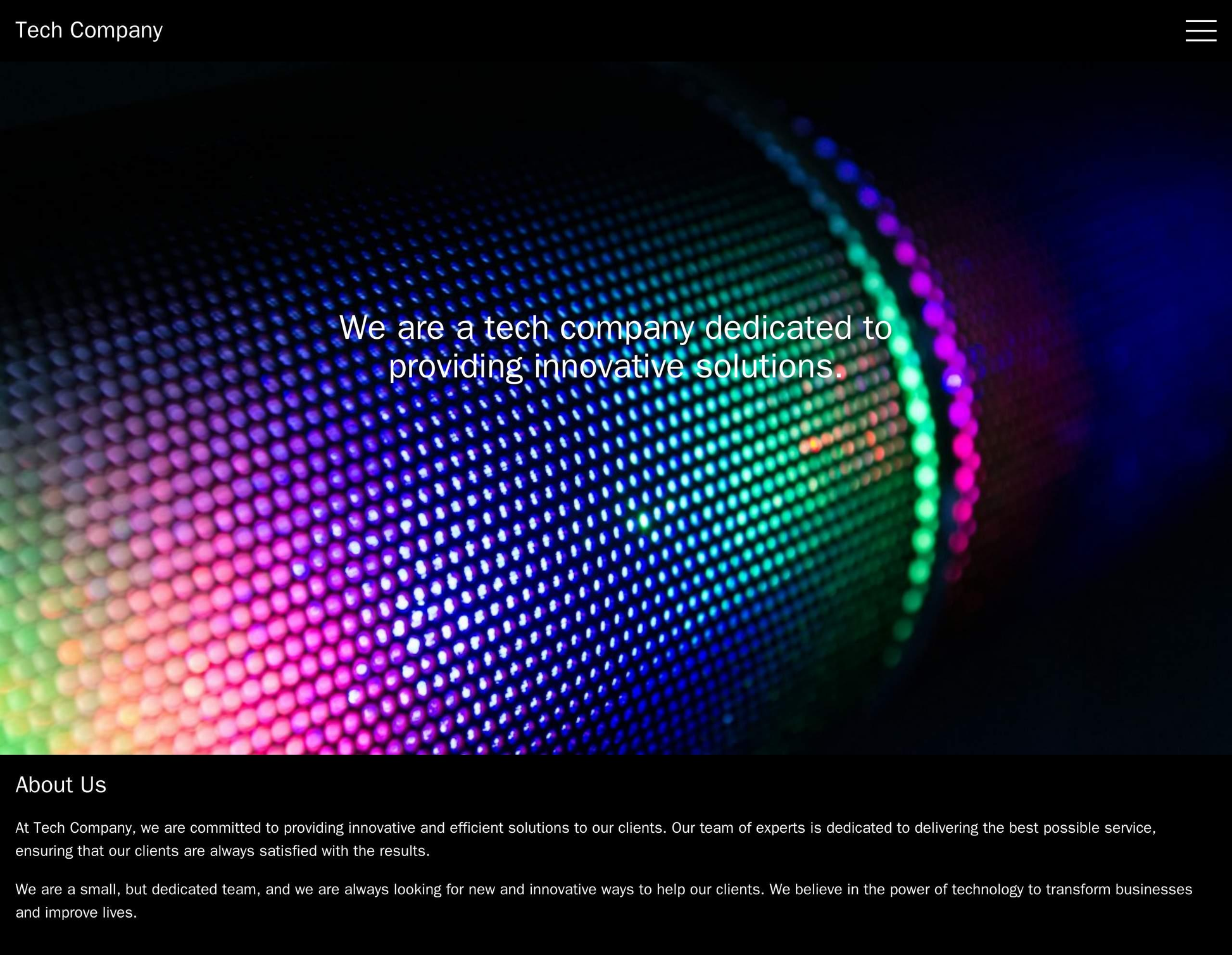 Tech Company: A minimalist design with a large, central hero image and navigation menu hidden behind a hamburger menu. T Web Template 4768